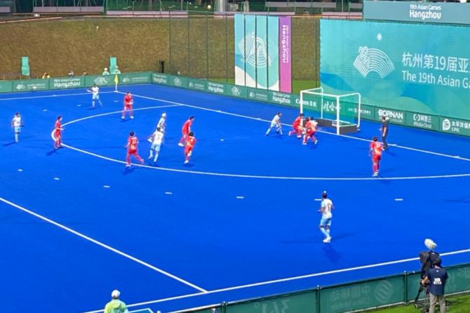 Action from the Asian Games Men's Hockey final