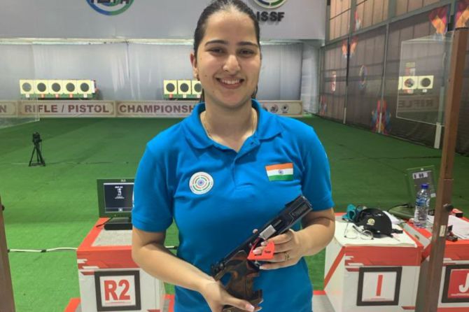 This is Rhythm Sangwan's third medal in the ongoing Asian Olympic Qualifiers after she finished third in the 10m air pistol event on Monday with Esha clinching gold. She also won the 10m air pistol mixed team silver with Arjun Singh Cheema.