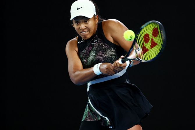 Japan's Naomi Osaka in action during her first round match against France's Caroline Garcia