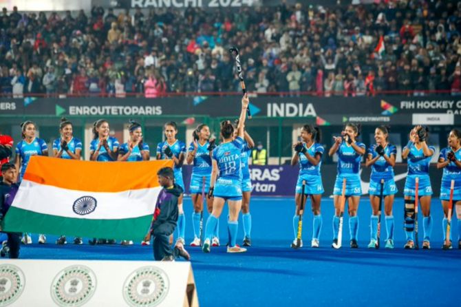 India players give Udita Duhan, who played her 100th match on Tuesday, a standing ovation