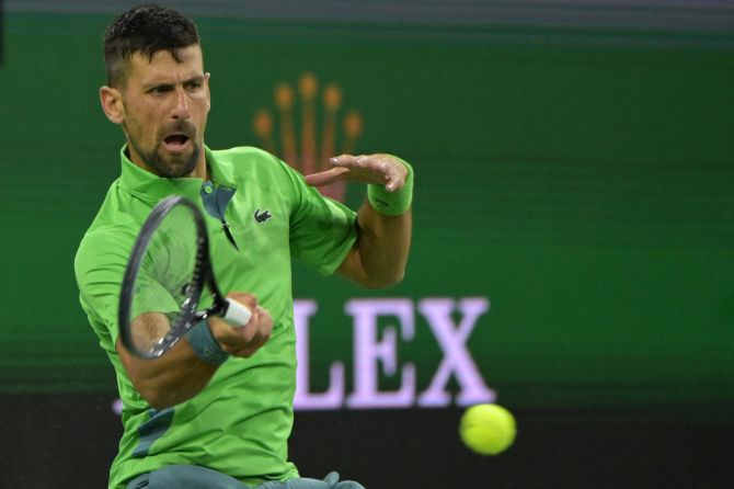 Novak Djokovic in action during his third round match against Luca Nardi 