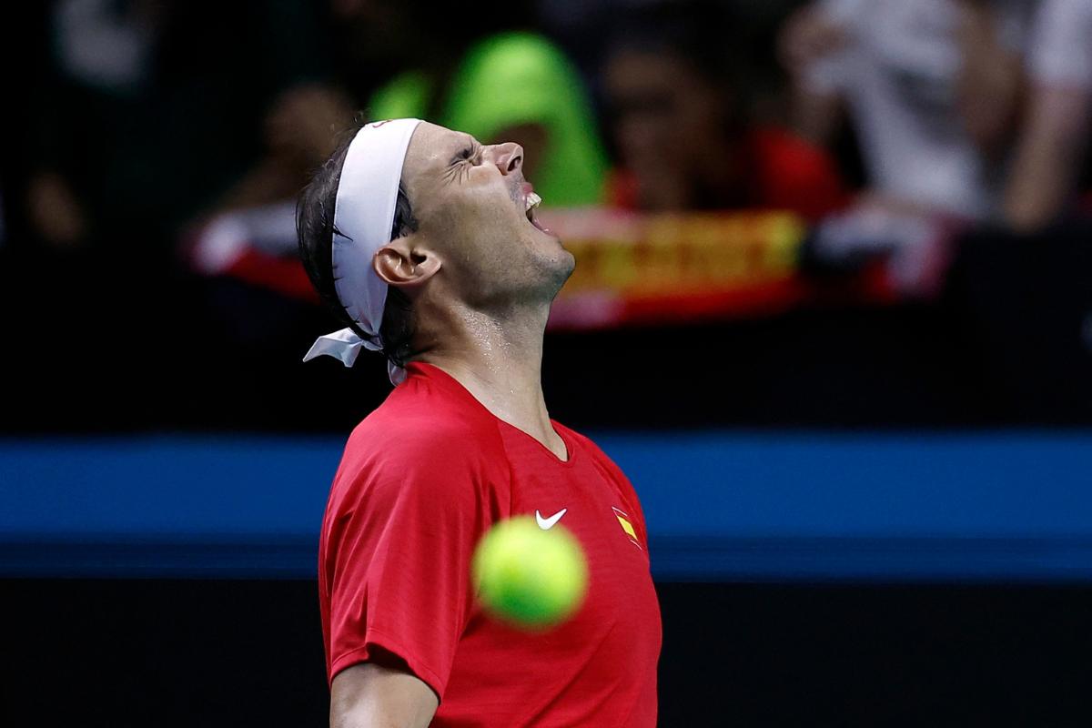Spain's Rafael Nadal reacts during his match against Netherlands' Botic van de Zandschulp