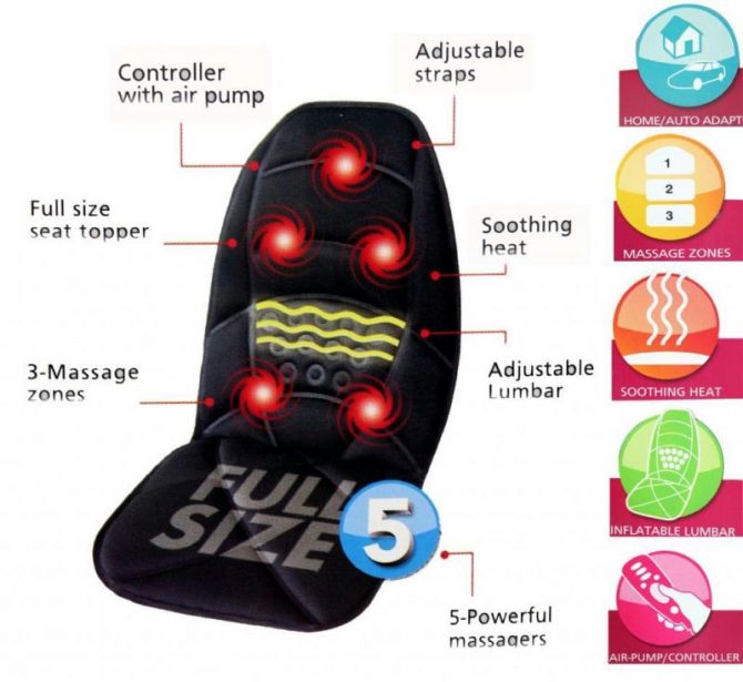 Portable 5 Motor Car Seat Massager Mat Chair Whole Body With Remote