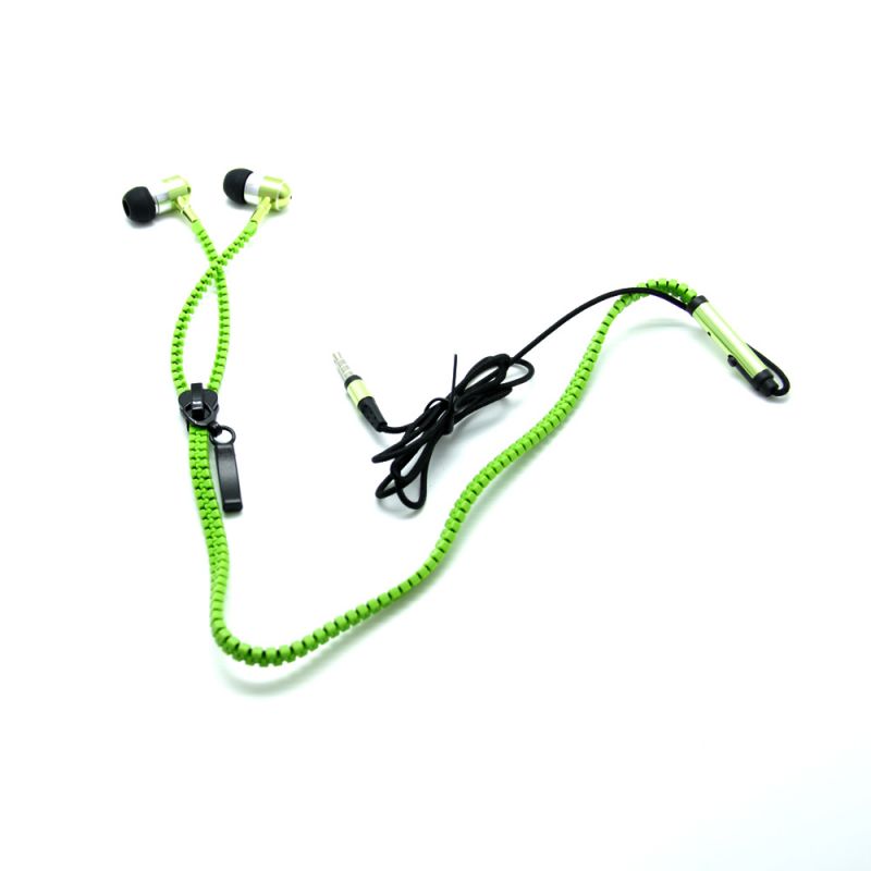 Zipper Earphones - Designer Long Lasting Earphones (green)