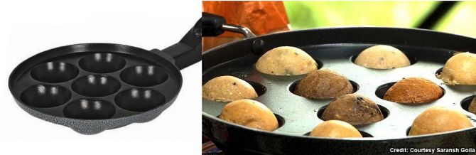 Bright Non Stick Appam Patra With Seven Cavities With Bakelite Handle