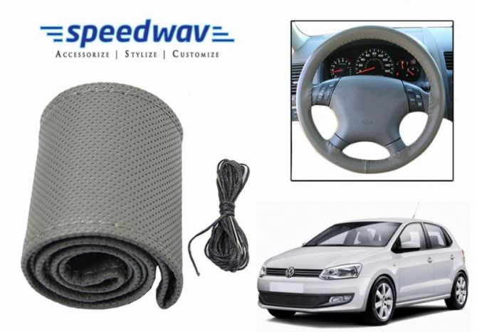 Speedwav Car Steering Wheel Leather Cover Grey-volkswagen Polo
