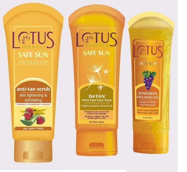 Lotus Herbals Anti Tan Scrub 100 G +lotus Herbals Detan After Sun Face Pack 100 G +lotus Herbals Sunscreen Face Wash Gel