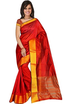 red silk saree matching jewellery
