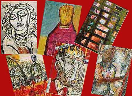 A collage of paintings by F N Souza