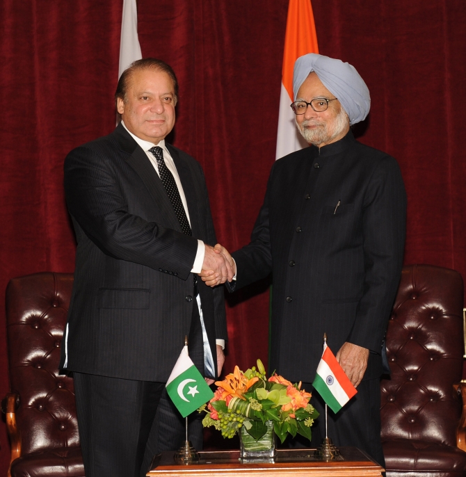Prime Minister Manmohan Singh in a meeting with his Pakistani counterpart Nawaz Sharif in New York