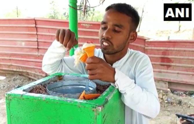 Para-athlete Sachin Sahu sells ice cream in Rewa to make ends meet.