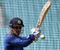 Dhoni hits the straps in practice along with ODI specialists