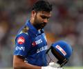 Rohit fined for hitting stumps after dismissal