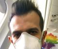 Chahal wears mask on way to Dharamsala for first ODI