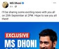 Fans can't keep calm as Dhoni set to share exciting news on Sept 25