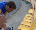 Dhoni Spray Paints Seats At Chepauk