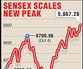 Sensex closes at a new high of 9,067