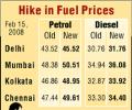 Petrol prices hiked by Rs 2 a litre