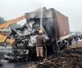 Karnataka: Bus catches fire after collision with truck, 6 killed
