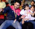 PIX: Junior Bachchan enjoys kabaddi match with wife and daughter