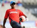 Skipper Dhoni enjoys a game of football in Dharamsala