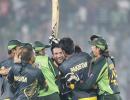 Pakistan celebrate their win over traditional rivals India in style