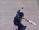 Aussie pacer's bouncer breaks Angelo Mathews' helmet