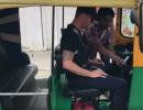 Michael Clark learns to drive 'tuk tuk' in Bengaluru