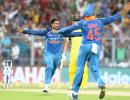 PIX: Kuldeep 'tricks' as India down Aus by 50 runs, lead series 2-0