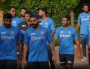 India players warm up with a game of footvolley