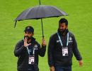 Rohit, Pujara, Rahane stroll in the rain