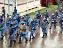 Pix: Calm in Kashmir, RAF does flag march