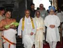 Image: Dr Singh goes barefoot at Tirupati temple