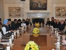 PHOTO: Pranab, Dr Singh welcome Egyptian Prez