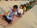 These students from a UP village did yoga for the first time on Sunday