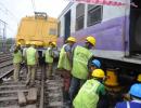 PHOTOS: Suburban train derails in Mumbai; one injured, services hit