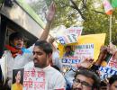 'Smriti Irani jhooth ki rani' slogans raised outside HRD minister's house