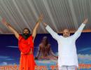 PIX: Smriti, Rajnath, Naqvi roll out the yoga mat