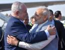 With hugs and handshakes, Netanyahu begins India visit