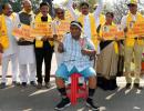 PHOTOS: This TDP MP's unique way of protesting