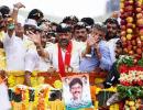 PHOTOS: Shivakumar accorded grand welcome in K'taka