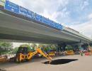 Delhi: Portion of road under IIT flyover caves in