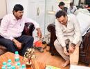 Govinda Shows Minister His Injured Leg