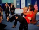 Michelle Obama lifted by US wrestler