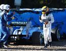 Hamilton crashes in first test with Mercedes