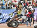 Champ Usain Bolt knocked down by photographer on Segway scooter!