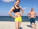 Eugenie Bouchard sweats it out on the beach