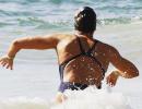 Spanish marathoner swimmer mingles with crowd at Copacabana