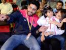 PIX: Junior Bachchan enjoys kabaddi match with wife and daughter