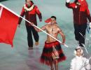 Tonga's flag bearer goes shirtless again at Winter Olympics